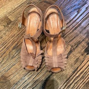 Chie Mihara suede tan sandal heels